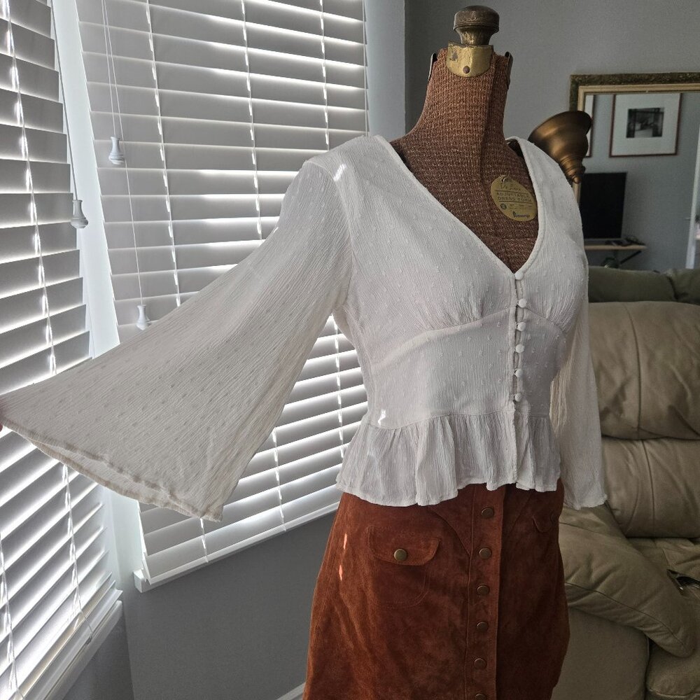 American Eagle Y2K Boho Cream Bell Sleeve Top Size Small